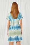 HJ1004 Blue Womens Tie-Dye Sweatshirt Dress Alt Front