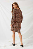 HJ1009 Coral Leopard Shift Dress Back