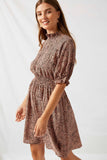 HJ1014 Pink Dotted Smock Neck Mini Dress Side