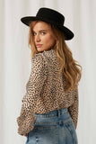 HJ1025 Taupe Womens Cheetah Smock Neck Top Back