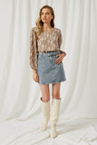 HJ1081 Light Blue Womens Belted Denim Skirt Full Body