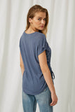 HJ1092 Blue Womens Side Drawstring Dolman Sleeve Top Back