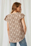 HJ1149 Brown Womens Snakeskin V-Neck Blouse Back