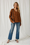 HJ1186 Camel Womens Animal Print Buttoned Sweater Cardigan Full Body