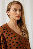HJ1186 Camel Womens Animal Print Buttoned Sweater Cardigan Detail