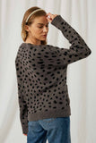 HJ1186 GREY Womens Animal Print Buttoned Sweater Cardigan Back