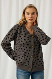 HJ1186 GREY Womens Animal Print Buttoned Sweater Cardigan Side