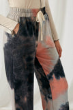 HJ1191 Charcoal Womens Tie Die Wide Leg Knit Pants Detail