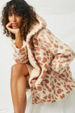 HJ1224 Ivory Mix Womens Leopard Sherpa Jacket Pose