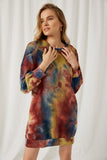 HJ1255 Navy Mix Womens Tie Dye Drop Shoulder Mini Dress Front