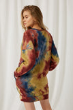 HJ1255 Navy Mix Womens Tie Dye Drop Shoulder Mini Dress Back