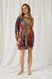 HJ1255 Navy Mix Womens Tie Dye Drop Shoulder Mini Dress Full Body