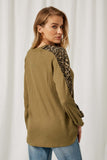 HJ1229 Olive Womens Leopard Knit Top Side