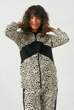 HJ1248 Womens Leopard Contrast Zip-Up Hoodie Front