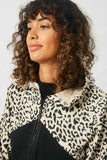 HJ1248 Womens Leopard Contrast Zip-Up Hoodie Detail