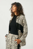 HJ1248 Womens Leopard Contrast Zip-Up Hoodie Side