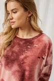 HJ1262 Mauve Womens Tie-Dye Crew Neck Sweater Detail