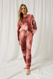 HJ1263 Mauve Womens Distressed Tie-Dye Jogger Full Body