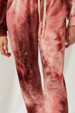 HJ1263 Mauve Womens Distressed Tie-Dye Jogger Detail