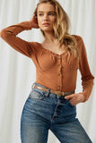 HJ2172 Rust Womens Button Down Sweetheart Ruffle Top