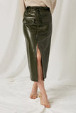 HJ1277 Olive Womens PU High Waist Paper Bag Skirt Front