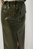 HJ1277 Olive Womens PU High Waist Paper Bag Skirt Close Up