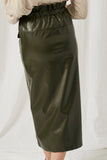HJ1277 Olive Womens PU High Waist Paper Bag Skirt Back