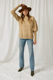 HJ1286 Oatmeal Womens Cuff Detail Pullover Knit Sweater Full Body