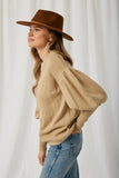 HJ1286 Oatmeal Womens Cuff Detail Pullover Knit Sweater Side