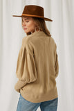 HJ1286 Oatmeal Womens Cuff Detail Pullover Knit Sweater Back
