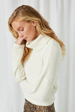 HJ1314 Ivory Womens Velvet Yarn Knit Turtle Neck Sweater Side