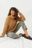 HJ1314 Mustard Womens Velvet Yarn Knit Turtle Neck Sweater Pose
