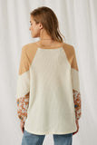 HJ1319 Ivory M Ivory Womens Contrast Woven Sleeve Top Back