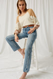 HJ1319 Ivory L Ivory Womens Contrast Woven Sleeve Top Full Body