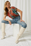 Hj3018 Teal Blue Womens Tie Dye Relaxed Tee Pose