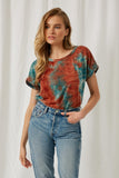 Hj3018 Teal Blue Womens Tie Dye Relaxed Tee Front