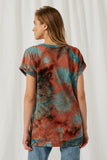 Hj3018 Teal Blue Womens Tie Dye Relaxed Tee Back