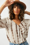 HJ3042 Brown Womens Tie Dye Surplice Top Detail