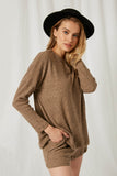 HJ3048 Mocha Womens V-Cut Ribbed Knit Top Side