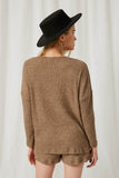 HJ3048 Mocha Womens V-Cut Ribbed Knit Top Back