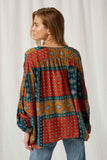 HJ3085 Rust Womens Patchword Print Kimono Back