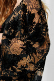 HJ3118 Black Womens Printed Velvet Burn Out Kimono Detail