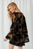 HJ3118 Black Womens Printed Velvet Burn Out Kimono Side