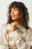 HJ3120 Cappucino Womens Popcorn Stripe Knit Sweater Detail