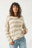 HJ3120 Cappucino Womens Popcorn Stripe Knit Sweater Front
