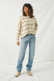 HJ3120 Cappucino Womens Popcorn Stripe Knit Sweater Full Body