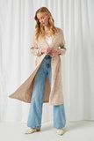 HJ3143 Oatmeal Womens Long Sleeve Side Pocket Marled Knit Duster Full Body