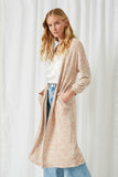 HJ3143 Oatmeal Womens Long Sleeve Side Pocket Marled Knit Duster Side