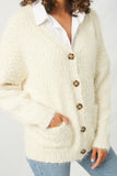 HJ3163 Cream Womens Fuzzy  Popcorn Sweater Knit Cardigan- Front Detail