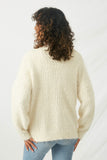 HJ3163 Cream Womens Fuzzy  Popcorn Sweater Knit Cardigan- Back